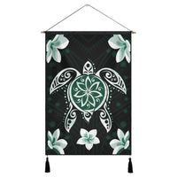 Hawaiian Greenie Turtle Plumeria Hanging Poster AH Hanging Poster Cotton And Linen - Polynesian Pride