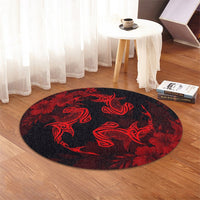 Hawaiian Hammerhead Shark Hibiscus Red Polynesian Round Carpet - AH - Polynesian Pride