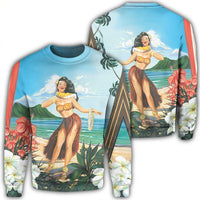 Hawaiian Hibiscus Aloha Hula Girl Dance On The Beach Sweatshirt - AH Unisex Black - Polynesian Pride