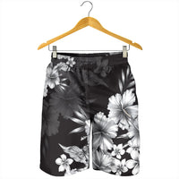 Hawaiian Hibiscus Black And White Polynesian Men's Shorts - AH - Polynesian Pride