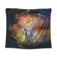 Hawaiian Hibiscus Dreamcatcher Wales Night Tapestry - AH Wall Tapestry Black - Polynesian Pride