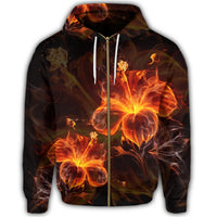 Hawaiian Hibiscus Fire Polynesian Zip Hoodie - Polynesian Pride