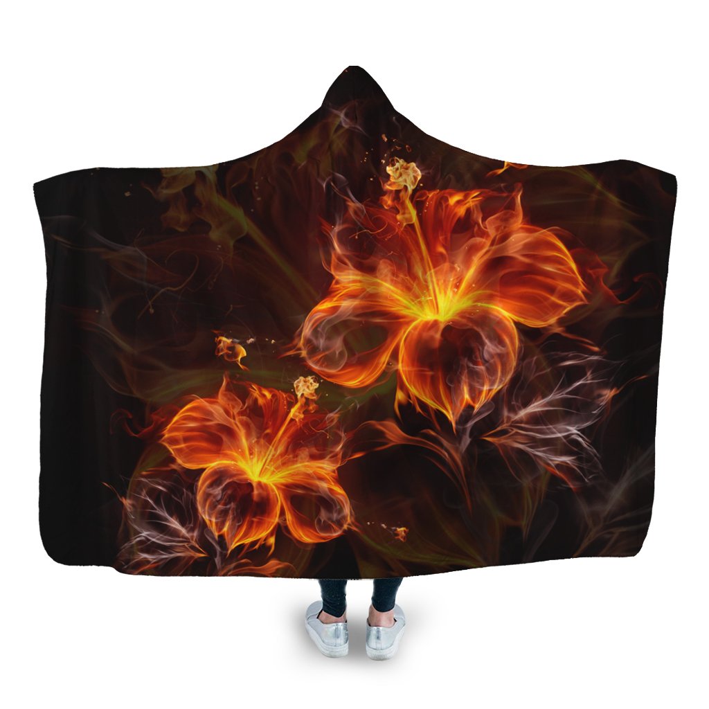 Hawaiian Hibiscus Fire Polynesian Hooded Blanket - AH Hooded Blanket White - Polynesian Pride