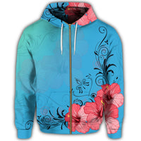 Hawaiian Hibiscus Flower Red Zip Hoodie - Polynesian Pride