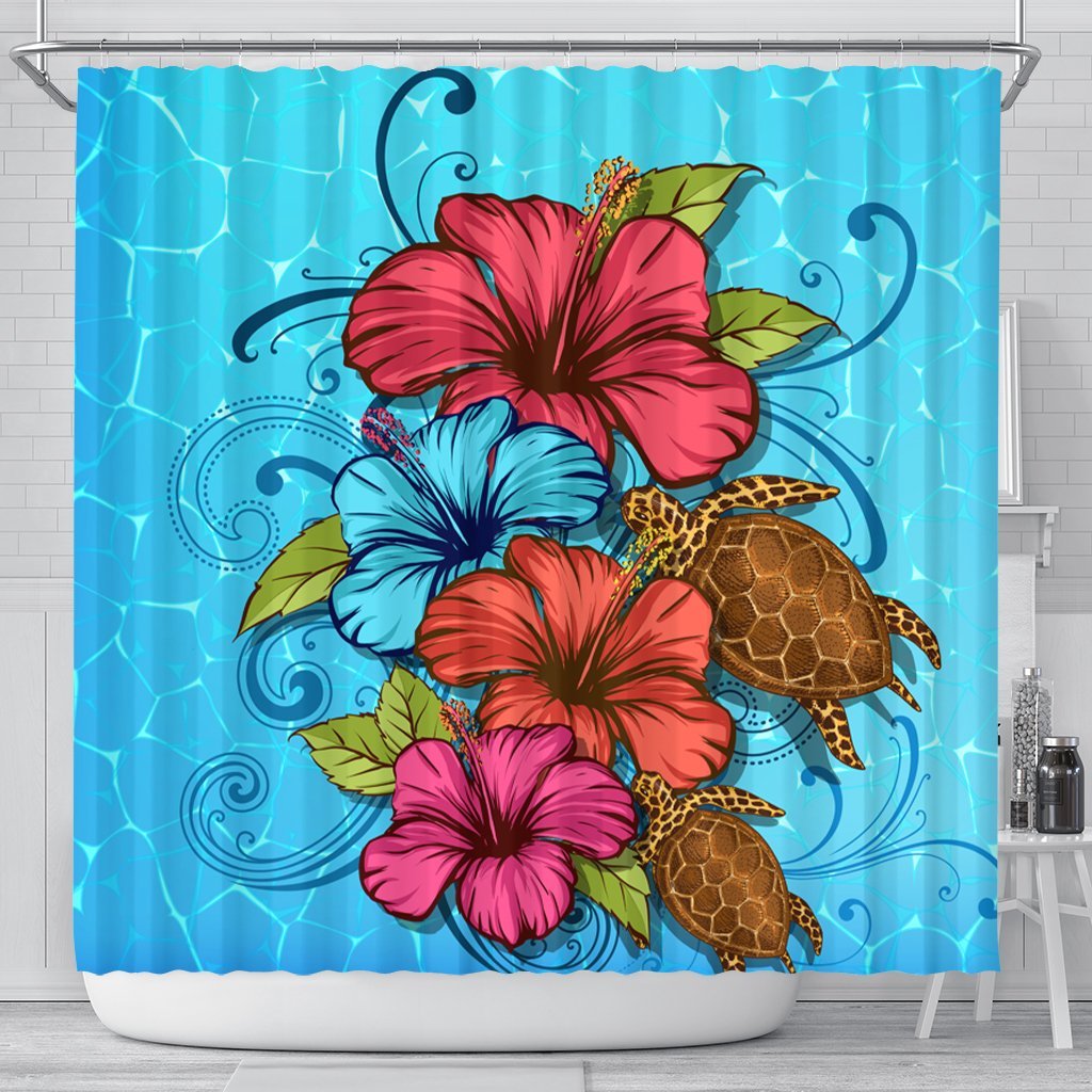 Hawaiian Hibiscus Flower Soulful Shower Curtain - AH 177 x 172 (cm) Black - Polynesian Pride