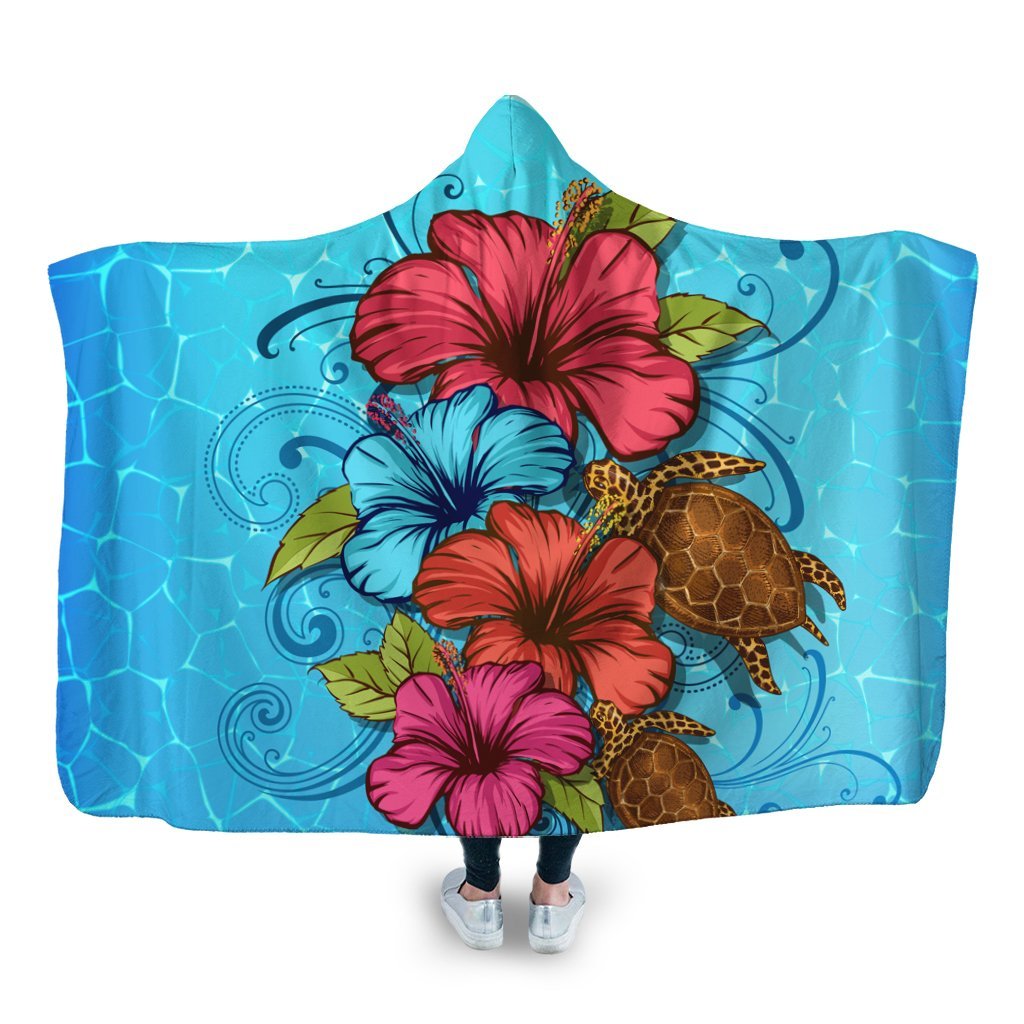 Hawaiian Hibiscus Flower Soulful Hooded Blanket - AH Hooded Blanket White - Polynesian Pride