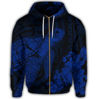 Hawaiian Hibiscus Memory Turtle Polynesian Zip Hoodie Blue - Polynesian Pride