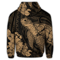Hawaiian Hibiscus Memory Turtle Polynesian Zip Hoodie Gold - Polynesian Pride