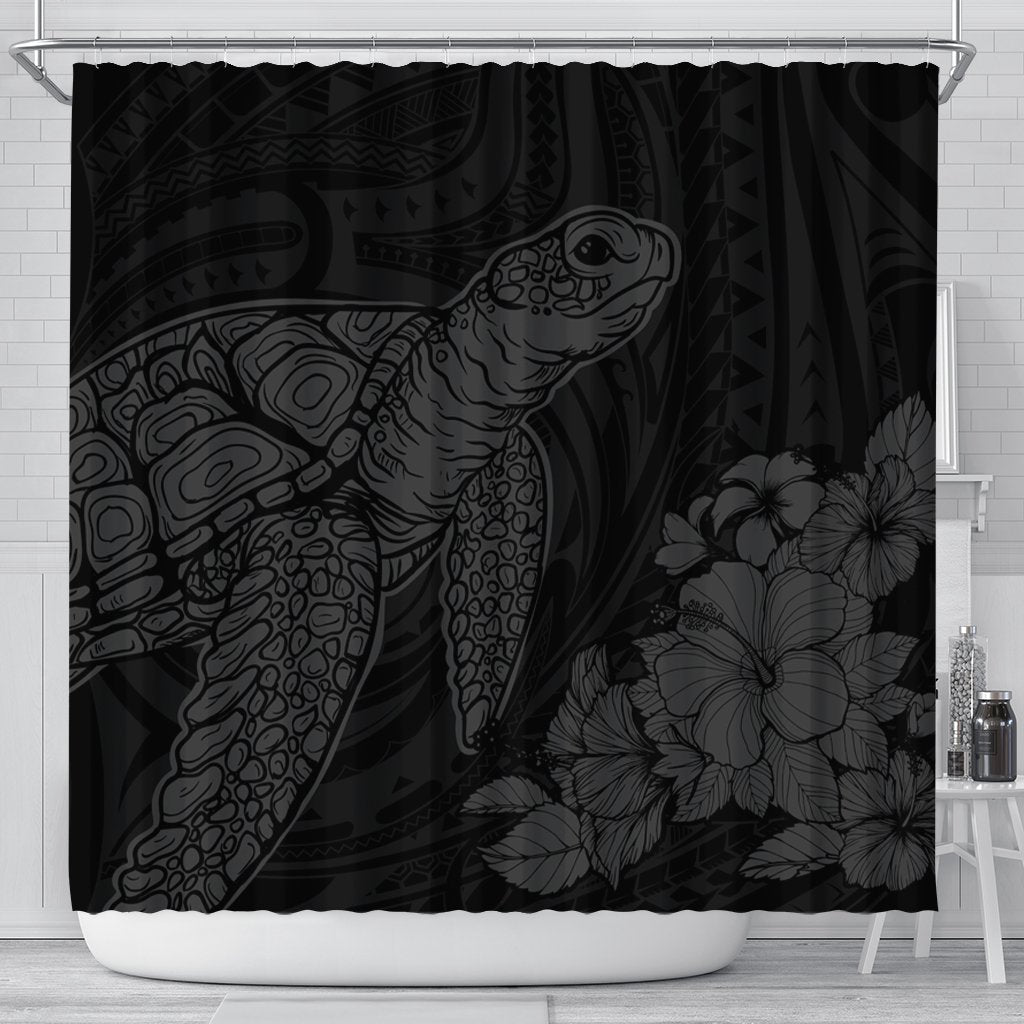 Hawaiian Hibiscus Memory Turtle Polynesian Shower Curtain Gray - AH 177 x 172 (cm) Black - Polynesian Pride