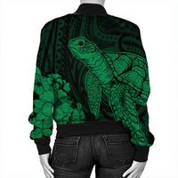 Hawaiian Hibiscus Memory Turtle Polynesian Bomber Jacket Green - AH - Polynesian Pride