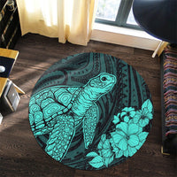 Hawaiian Hibiscus Memory Turtle Polynesian Round Carpet Turquoise - AH - Polynesian Pride