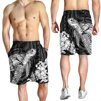 Hawaiian Hibiscus Memory Turtle Polynesian Men's Shorts White - AH - Polynesian Pride