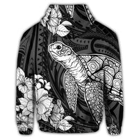 Hawaiian Hibiscus Memory Turtle Polynesian Zip Hoodie White - Polynesian Pride