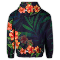 Hawaiian Hibiscus Palm Tree Background Polynesian Zip Hoodie - Polynesian Pride