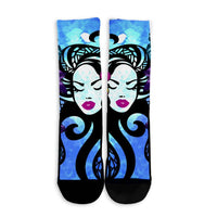 Hawaiian Hibiscus Plumeria Hula Girl Polynesian Crew Socks - AH - Polynesian Pride