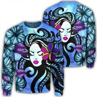 Hawaiian Hibiscus Plumeria Hula Girl Polynesian Sweatshirt - AH Unisex Black - Polynesian Pride