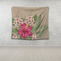 Hawaiian Hibiscus Plumeria Palm Leaves Lauhala Background Polynesian Tapestry - AH - Polynesian Pride
