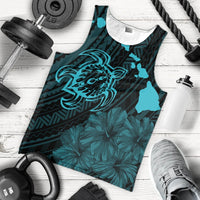 Hawaiian Hibiscus Sea Turtle Swim Polynesian Tank Top - Blue - AH - Polynesian Pride