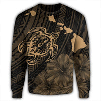 Hawaiian Hibiscus Sea Turtle Swim Polynesian Sweatshirt - Gold - AH - Polynesian Pride