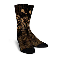Hawaiian Hibiscus Sea Turtle Swim Polynesian Crew Socks - Gold - AH - Polynesian Pride