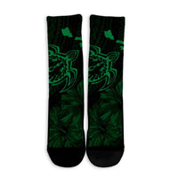 Hawaiian Hibiscus Sea Turtle Swim Polynesian Crew Socks - Green - AH - Polynesian Pride