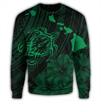Hawaiian Hibiscus Sea Turtle Swim Polynesian Sweatshirt - Green - AH - Polynesian Pride