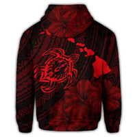 Hawaiian Hibiscus Sea Turtle Swim Polynesian Hoodie Red - Polynesian Pride