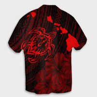 Hawaiian Hibiscus Sea Turtle Swim Polynesian Hawaiian Shirt - Red - AH - Polynesian Pride