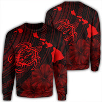 Hawaiian Hibiscus Sea Turtle Swim Polynesian Sweatshirt - Red - AH Unisex Black - Polynesian Pride