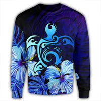 Hawaiian Hibiscus Tropical Deep Ocean Turtle Sea Sweatshirt - AH - Polynesian Pride