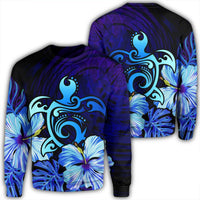 Hawaiian Hibiscus Tropical Deep Ocean Turtle Sea Sweatshirt - AH Unisex Black - Polynesian Pride