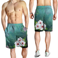 Hawaiian Hibiscus White Flower Gleeful Men's Shorts - AH - Polynesian Pride