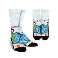 Hawaiian Hula Dance Cartoon Hibiscus Wave Crew Socks - AH Crew Socks White - Polynesian Pride