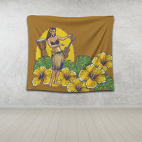 Hawaiian Hula Girl Monstera Hibiscus Polynesian Tapestry - AH - Polynesian Pride