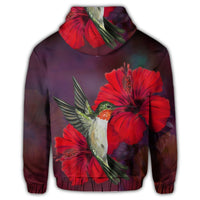 Hawaiian Hummingbird and Hibiscus Polynesian Zip Hoodie - Polynesian Pride