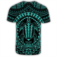 Hawaiian Kakau Honu Arc Polynesian Turquoise T Shirt - Polynesian Pride