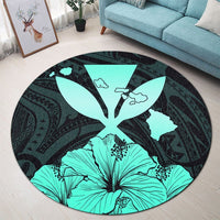 Hawaiian Kanaka Round Carpet Hibiscus Polynesian Love - Turquoise - AH - Polynesian Pride