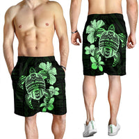 Hawaiian Kanaka Hibiscus Plumeria Mix Polynesian Turtle Men's Shorts - Green - AH - Polynesian Pride