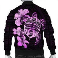 Hawaiian Kanaka Hibiscus Plumeria Mix Polynesian Turtle Bomber Jacket - Pink - AH - Polynesian Pride