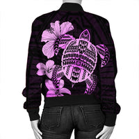 Hawaiian Kanaka Hibiscus Plumeria Mix Polynesian Turtle Bomber Jacket - Pink - AH - Polynesian Pride