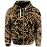 Hawaiian Kanaka Honu Hibiscus Tornando Polynesian Gold Zip Hoodie - Polynesian Pride