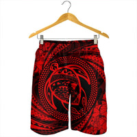 Hawaiian Kanaka Honu Hibiscus Tornando Polynesian Red Men's Shorts - AH - Polynesian Pride