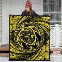 Hawaiian Kanaka Honu Hibiscus Tornando Polynesian Yellow Premium Quilts - AH - Polynesian Pride