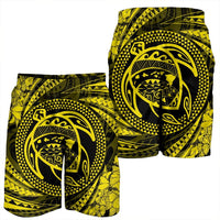 Hawaiian Kanaka Honu Hibiscus Tornando Polynesian Yellow Men's Shorts - AH - Polynesian Pride