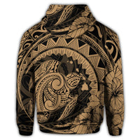 Hawaiian Kanaka Honu Map Hibiscus Globular Polynesian Gold Zip Hoodie - Polynesian Pride