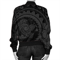 Hawaiian Kanaka Honu Map Hibiscus Globular Polynesian Gray Bomber Jacket - AH - Polynesian Pride