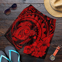 Hawaiian Kanaka Honu Map Hibiscus Globular Polynesian Red Men's Shorts - AH Art - Polynesian Pride