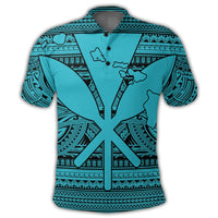 Hawaiian Kanaka Polynesian Tribal Polo Shirt Reggae Color Blue - Polynesian Pride