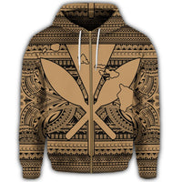 Hawaiian Kanaka Polynesian Tribal Zip Hoodie Reggae Color Gold - Polynesian Pride