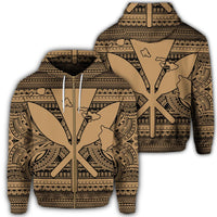 Hawaiian Kanaka Polynesian Tribal Zip Hoodie Reggae Color Gold Unisex Art - Polynesian Pride